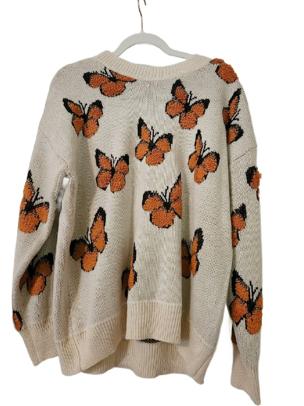 NWOT Women’s Cream Orange Butterfly Sweater Size XL